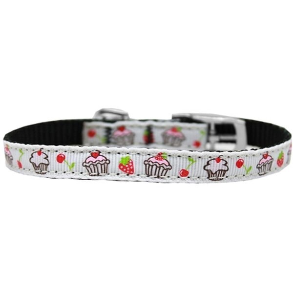 Cupcakes Nylon Dog Collar with Classic Buckle 0.37 in.White Size 8